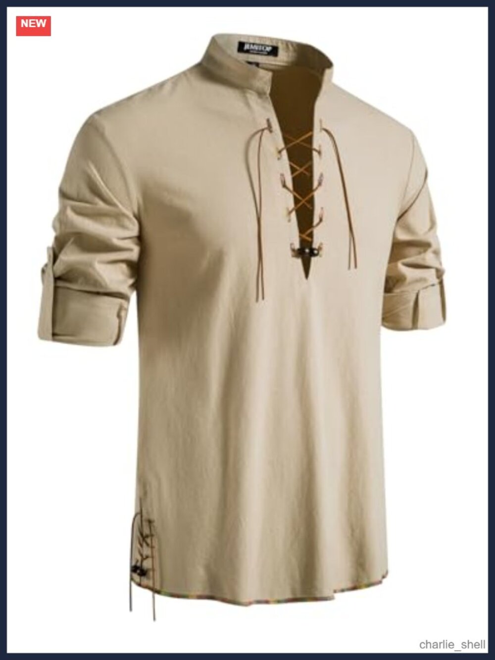 Men's 100% Cotton Renaissance Lace Up Drawstring Shirt Costume Cosplay Long
